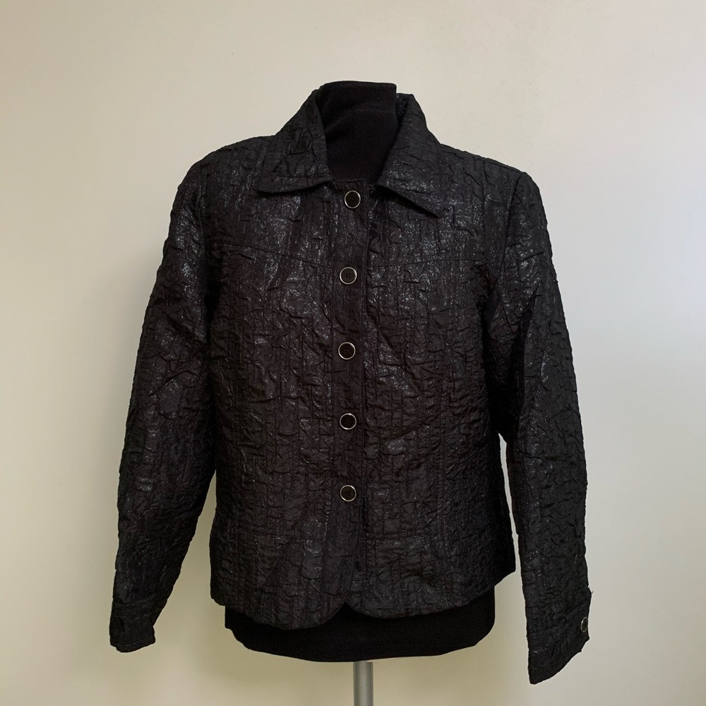 Erin by Erin London Blazer Jacket-Black Silver Crinkle Pattern-Button Close-PS